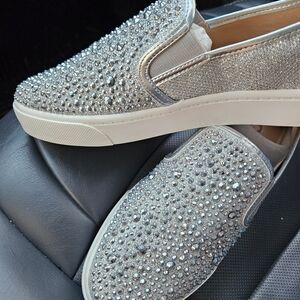 Dazzling Silver Rhinestone Slip-On Sneakers I.N.C BLING